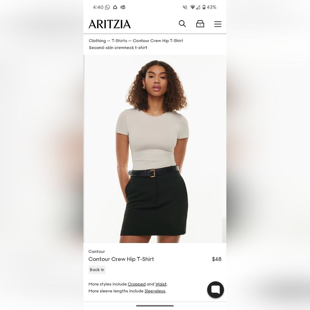 Aritzia contour crew tee shirt hip length